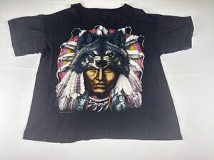 Vintage Caribbean Dream Native American Wolf Graphic T Shirt Large Black 90s Y2K